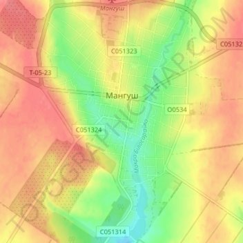 Топографическая карта Мангуш, высота, рельеф
