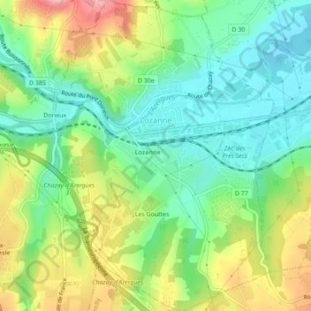 Топографическая карта Lozanne, высота, рельеф