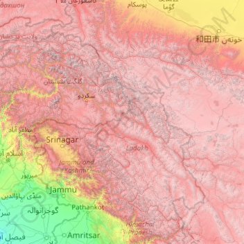 Топографическая карта Kashmir - کشمیر, высота, рельеф