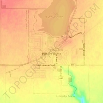 Топографическая карта Picture Butte, высота, рельеф