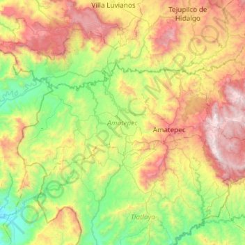 Топографическая карта Amatepec, высота, рельеф