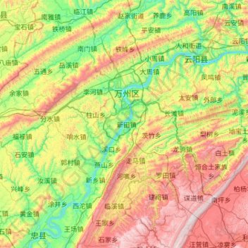 Топографическая карта 万州区, высота, рельеф