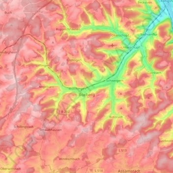Топографическая карта Boxberg, высота, рельеф