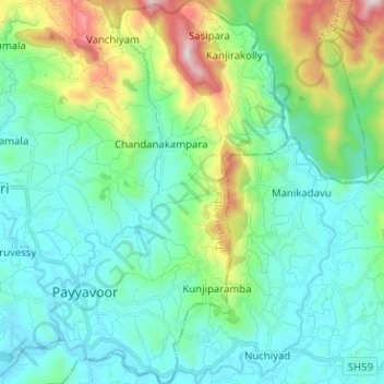 Топографическая карта Payyavoor, высота, рельеф
