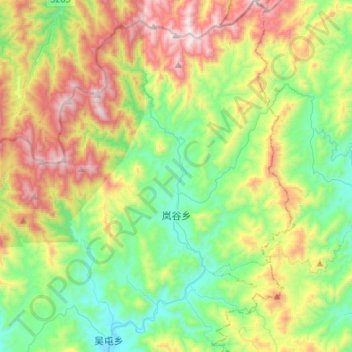 Топографическая карта 岚谷乡, высота, рельеф