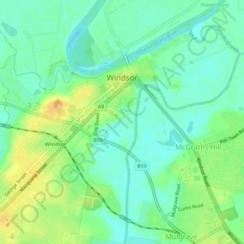 Топографическая карта Windsor, высота, рельеф