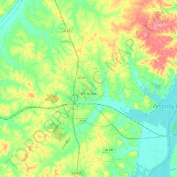 Топографическая карта Camden, высота, рельеф