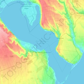 Топографическая карта Днестровский лиман, высота, рельеф
