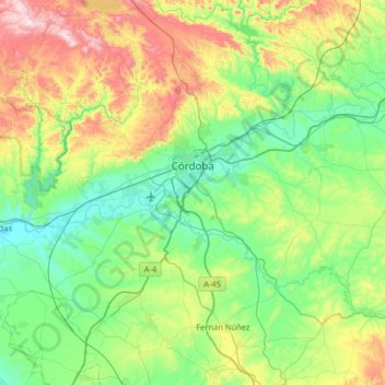 Топографическая карта Кордова, высота, рельеф