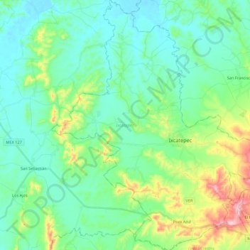 Топографическая карта Ixcatepec, высота, рельеф