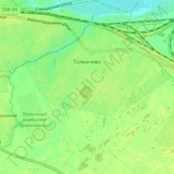 Топографическая карта Толмачёво, высота, рельеф