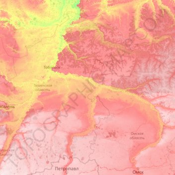 Топографическая карта Тюменская область, высота, рельеф