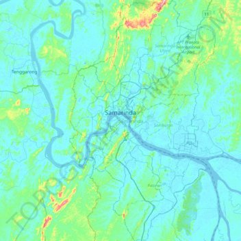 Топографическая карта Samarinda, высота, рельеф
