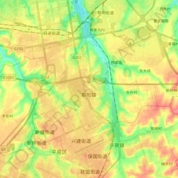 Топографическая карта 朝阳镇, высота, рельеф
