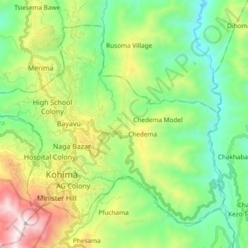 Топографическая карта Kohima Sadar, высота, рельеф