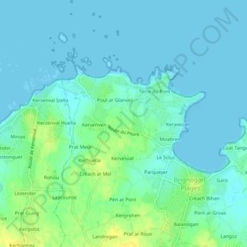 Топографическая карта Brignogan-Plages, высота, рельеф
