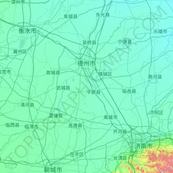 Топографическая карта Dezhou City, высота, рельеф