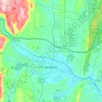 Топографическая карта Westfield, высота, рельеф