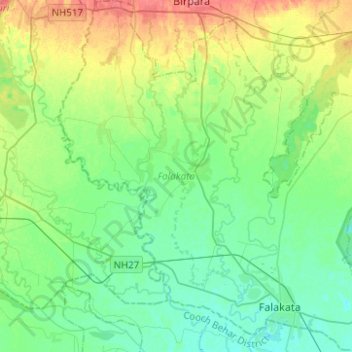 Топографическая карта Falakata, высота, рельеф