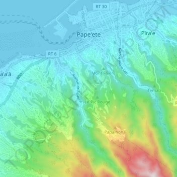 Топографическая карта Papeete, высота, рельеф