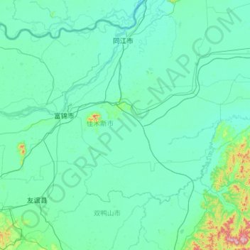 Топографическая карта 富锦市, высота, рельеф
