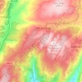 Топографическая карта Vale de Estrela, высота, рельеф