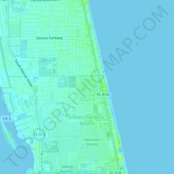 Топографическая карта Indian Harbour Beach, высота, рельеф
