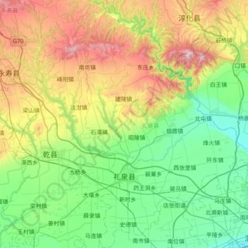 Топографическая карта 礼泉县, высота, рельеф
