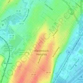 Топографическая карта Hasbrouck Heights, высота, рельеф