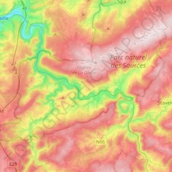 Топографическая карта Stoumont, высота, рельеф