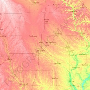 Топографическая карта Айова, высота, рельеф
