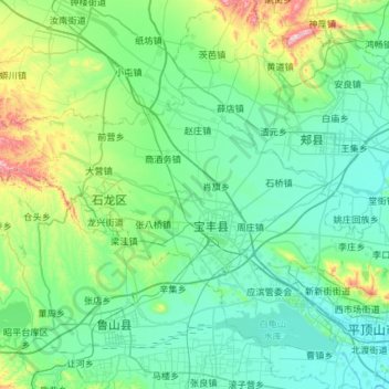 Топографическая карта 宝丰县, высота, рельеф