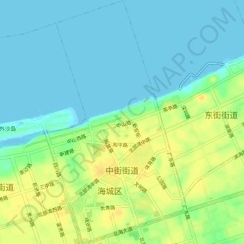 Топографическая карта Zhongjie Subdistrict, высота, рельеф
