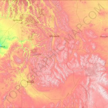 Топографическая карта Айдахо, высота, рельеф