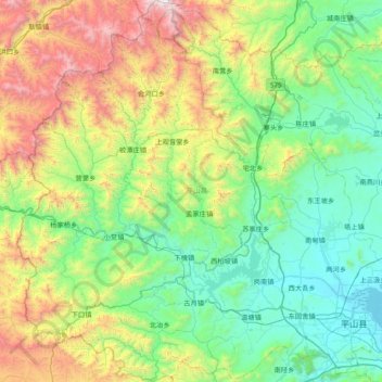 Топографическая карта 平山县, высота, рельеф