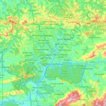 Топографическая карта Franco da Rocha, высота, рельеф