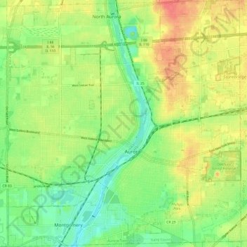 Топографическая карта Aurora Township, высота, рельеф