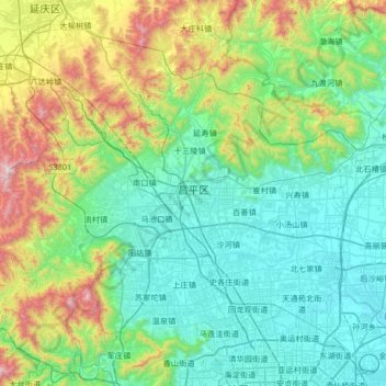Топографическая карта Changping District, высота, рельеф