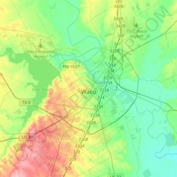 Топографическая карта Waco, высота, рельеф