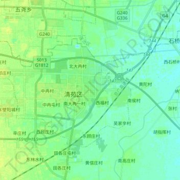 Топографическая карта 清苑镇, высота, рельеф