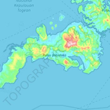 Топографическая карта Pulau Batudaka, высота, рельеф