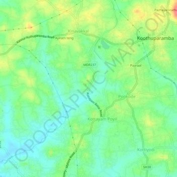 Топографическая карта Kottayam, высота, рельеф