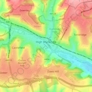 Топографическая карта High Wycombe, высота, рельеф