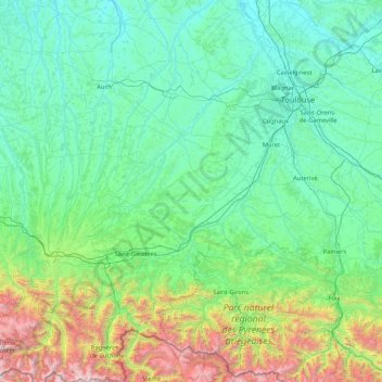 Топографическая карта Верхняя Гаронна, высота, рельеф