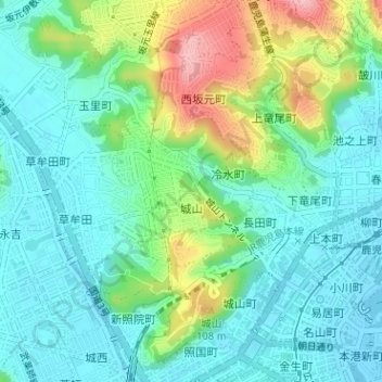 Топографическая карта 城山, высота, рельеф
