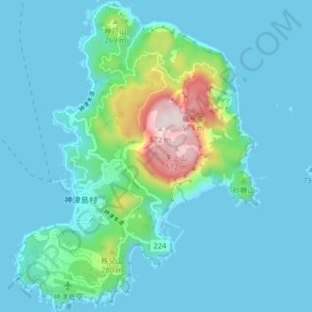 Топографическая карта 神津島, высота, рельеф