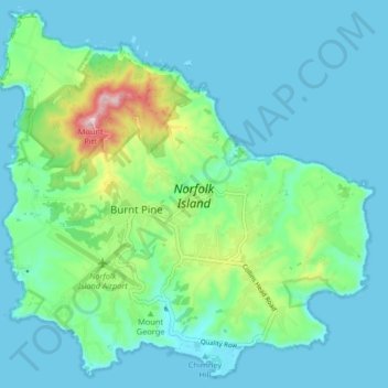 Топографическая карта Остров Норфолк, высота, рельеф
