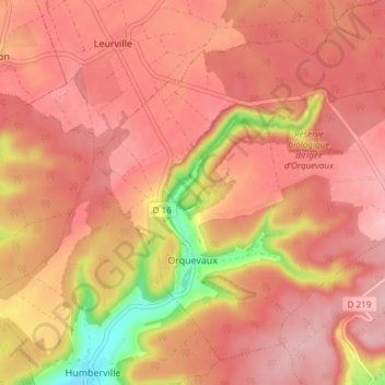 Топографическая карта Orquevaux, высота, рельеф