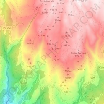 Топографическая карта O Piñeiro, высота, рельеф