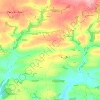 Топографическая карта Poughill, высота, рельеф